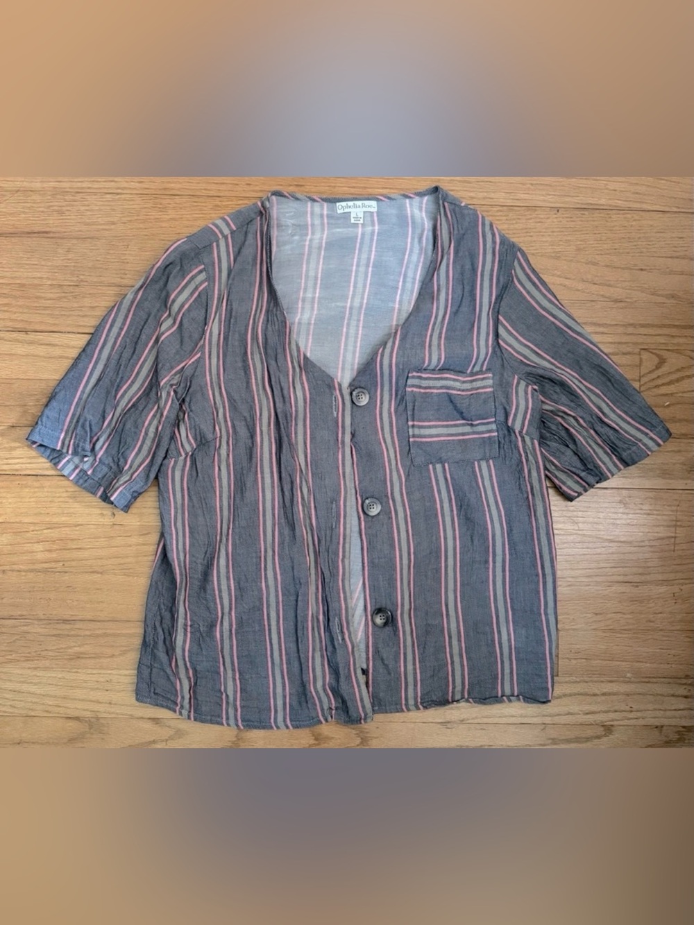 Striped Gray Button Down Top